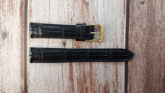 Black Full Grain Crocodile Leather Strap For Vintage Watch