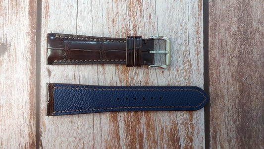 Brown Full Grain Crocodile Leather Strap For Dressy Sports Watch