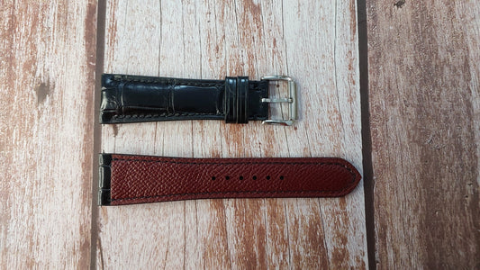 Black Full Grain Crocodile Leather Strap For Dressy Sports Watch