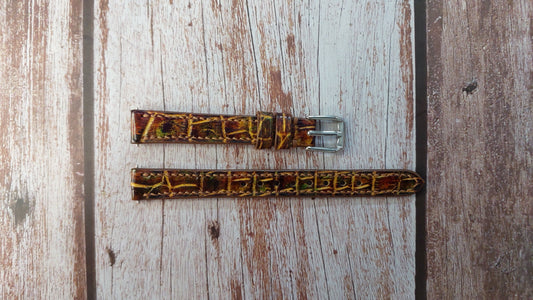 Mixing Dye Full Grain Crocodile Leather Strap For BenZ Watch