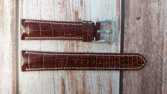 Reddish Brown Full Grain Crocodile Leather Strap For Hamilton Jazzmaster Maestro Auto Chrono 45mm Watch