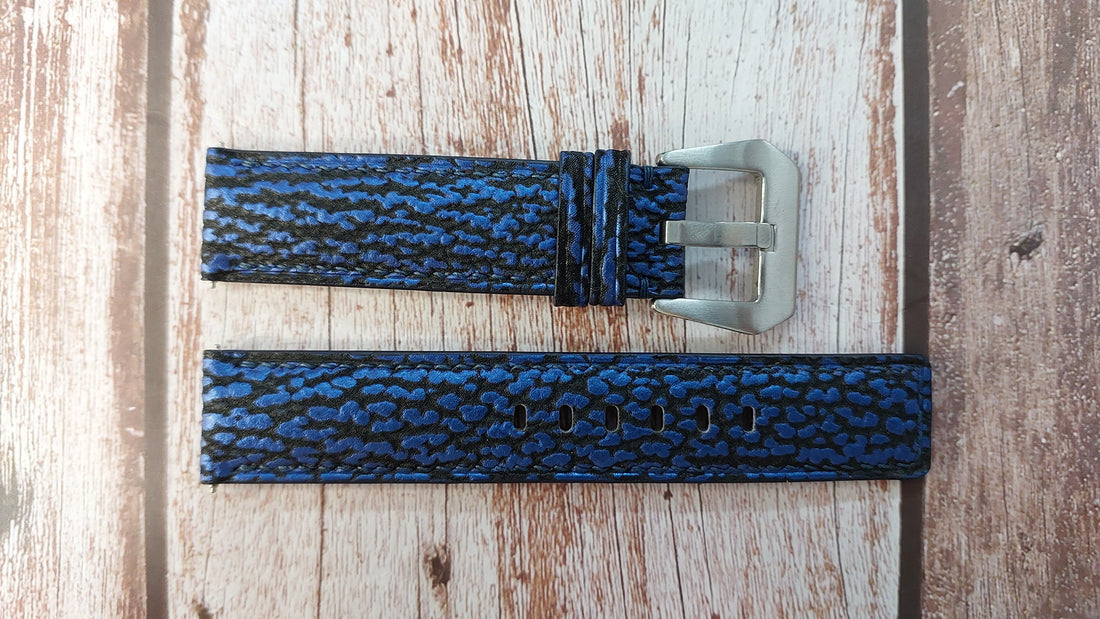 Blue Full Grain Shark Skin Leather Strap For Seiko diver Watch