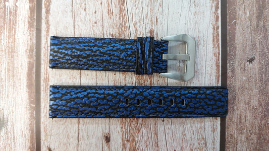 Blue Full Grain Shark Skin Leather Strap For Seiko diver Watch