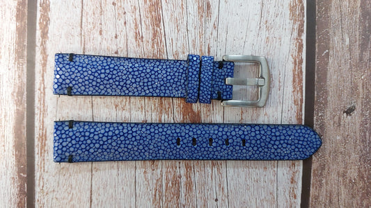 Blue Full Grain Stingray Leather Strap For Jaeger LeCoultre Reverso Watch