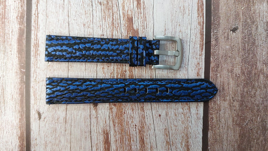 Blue Full Grain Shark Skin Leather Strap For Jaeger LeCoultre Reverso Watch