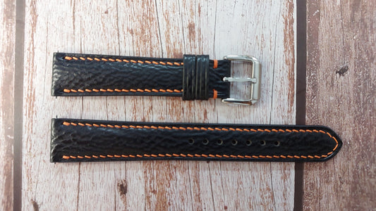 Black Full Grain Shark Skin Leather Strap For 1978 Vintage Purple Dial Omega Seamaster 600 Watch