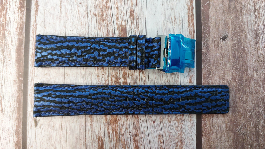 Blue Full Grain Shark Skin Leather Strap For Ocean Crawler Watch