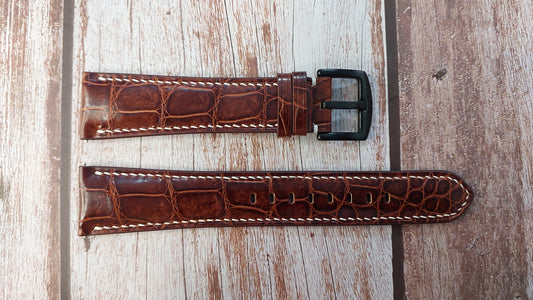 Reddish Brown Full Grain Crocodile Leather Strap For TWSteel MS44 Watch