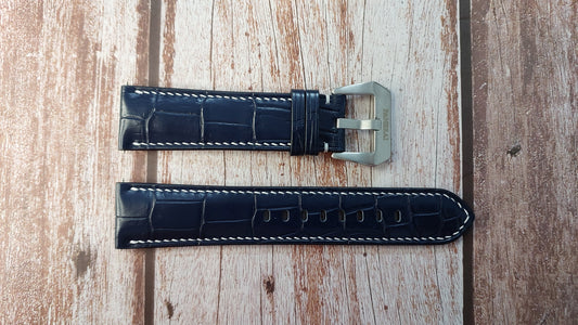 Dark Blue Full Grain Crocodile Leather Strap For Panerai 1313 Watch