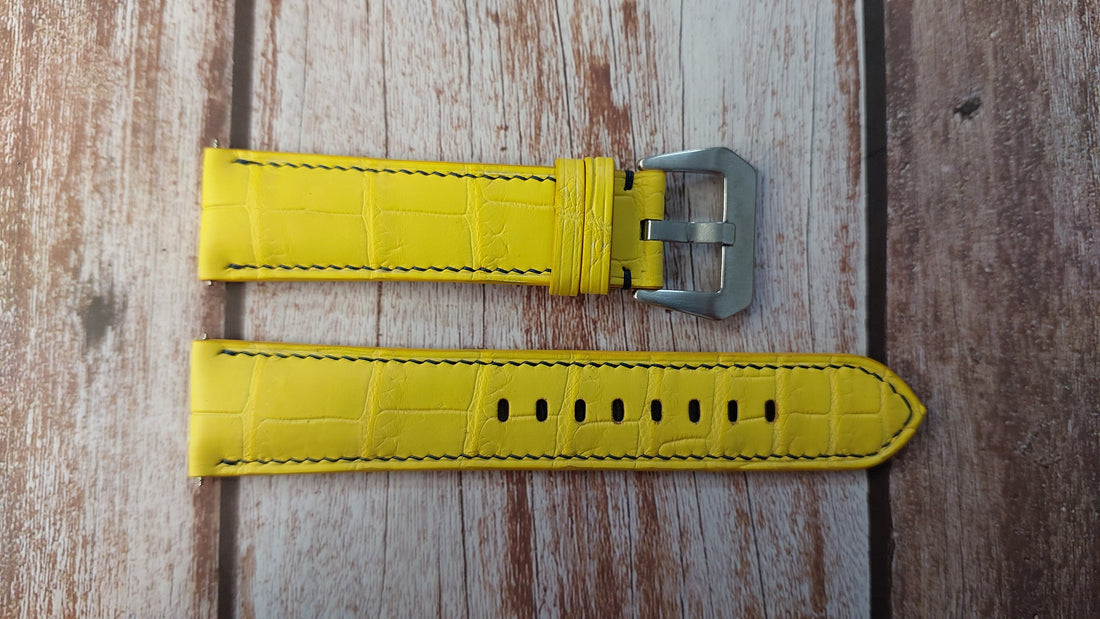 Yellow Full Grain Crocodile Leather Strap For Panerai 1313 with Blue face Watch