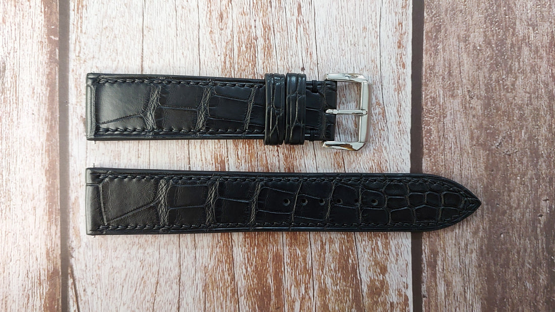 Black Full Grain Crocodile Leather Strap For Luminox 3100 Series Navy Seal Watch