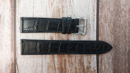 Black Full Grain Crocodile Leather Strap For Luminox 3100 Series Navy Seal Watch