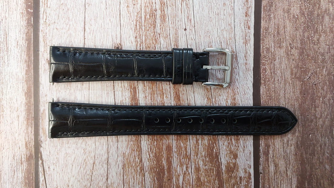 Black Full Grain Crocodile Leather Strap For Rolex Oyster date Precision Watch