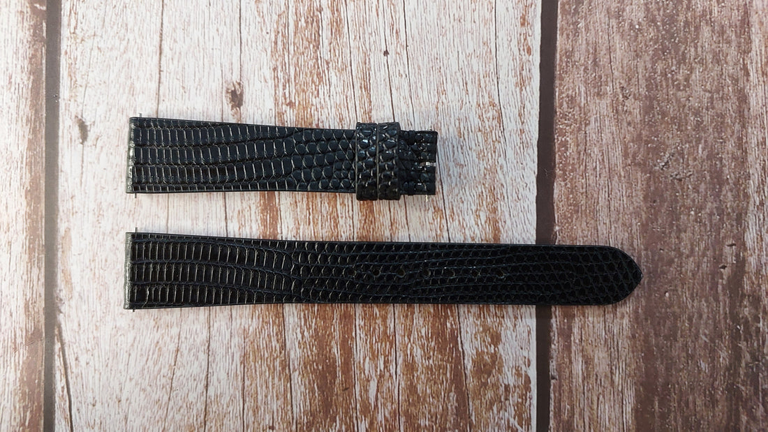 Black Full Grain Lizard Leather Strap For Vintage King Seiko Watch