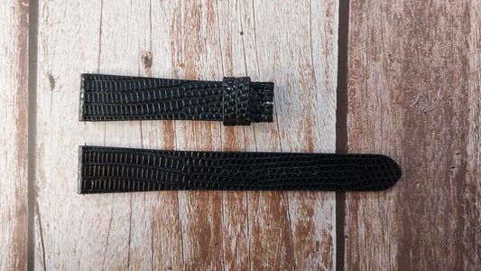 Black Full Grain Lizard Leather Strap For Vintage King Seiko Watch