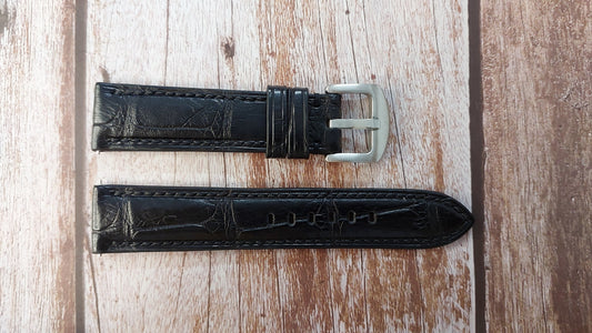 Black Full Grain Crocodile Leather Strap For Omega Railmaster Watch