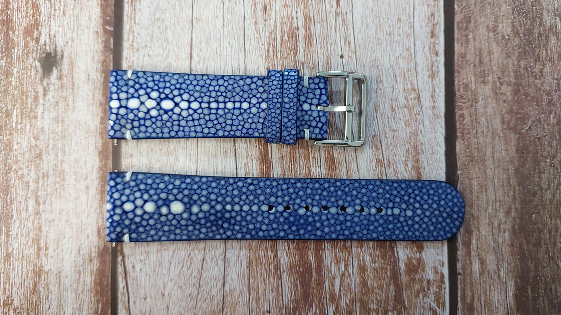 Blue Full Grain Stingray Leather Strap For Panerai Radiomir Black Seal Watch