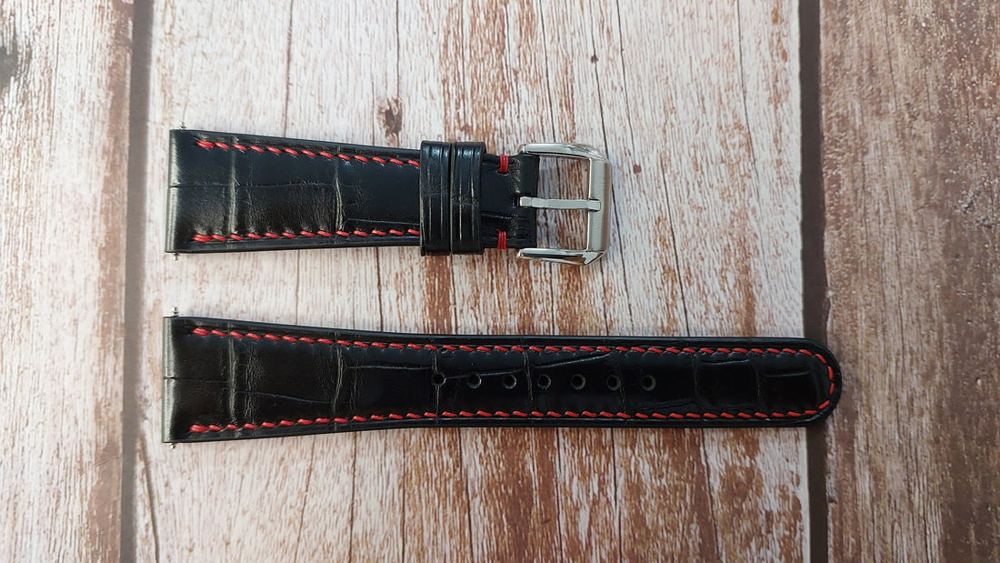 Black Full Grain Crocodile Leather Strap For Patek 5960 Watch