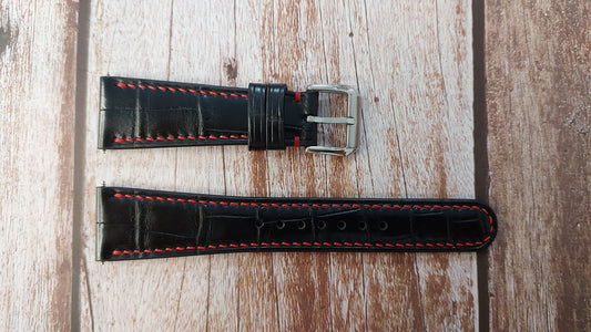 Black Full Grain Crocodile Leather Strap For Patek 5960 Watch