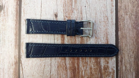 Dark Blue Full Grain Crocodile Leather Strap For Seiko LM Luxe 5626-7120 Watch