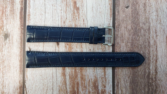 Dark Blue Full Grain Crocodile Leather Strap For Breitling Transocean Watch