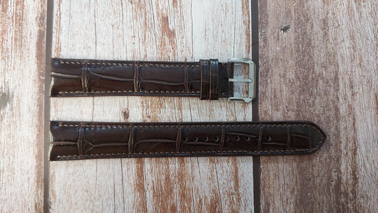 Brown Full Grain Crocodile Leather Strap For Breitling Transocean Watch