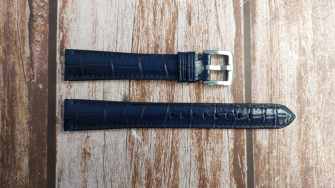 Dark Blue Full Grain Crocodile Leather Strap For Omega Speed Master Racing 40 Watch