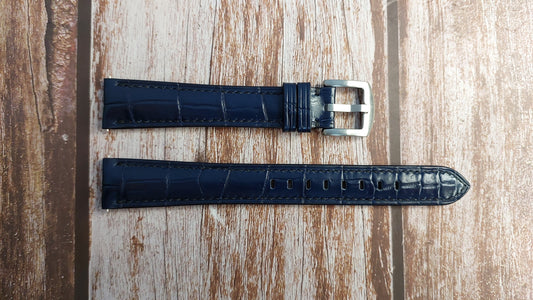 Dark Blue Full Grain Crocodile Leather Strap For Omega Speed Master Racing 40 Watch