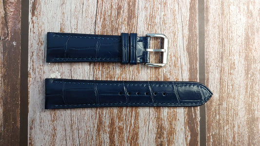 Dark Blue Full Grain Crocodile Leather Strap