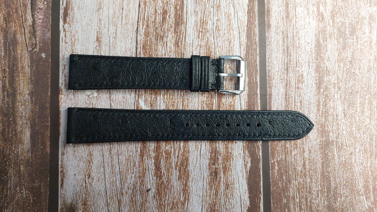 Black Full Grain Ostrich Leather Strap For Hamilton Jazzmaster Open Heart Automatic Watch