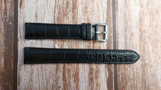 Black Full Grain Crocodile Leather Strap For Hamilton Jazzmaster Open Heart Automatic Watch