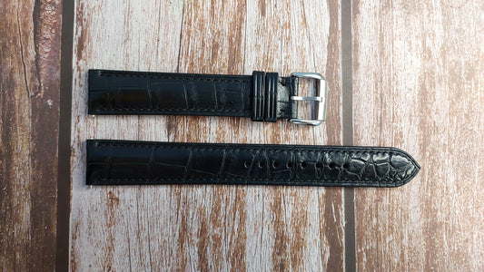 Black Full Grain Crocodile Leather Strap For Citizens W770 Watch