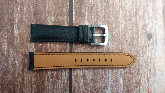 Black Epsom Custom Curved End Watch Strap For MING 27.01 Watch