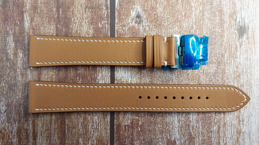Brown Swift Leather Strap For LIV P-51 FRENESI GREEN Titanium Watch