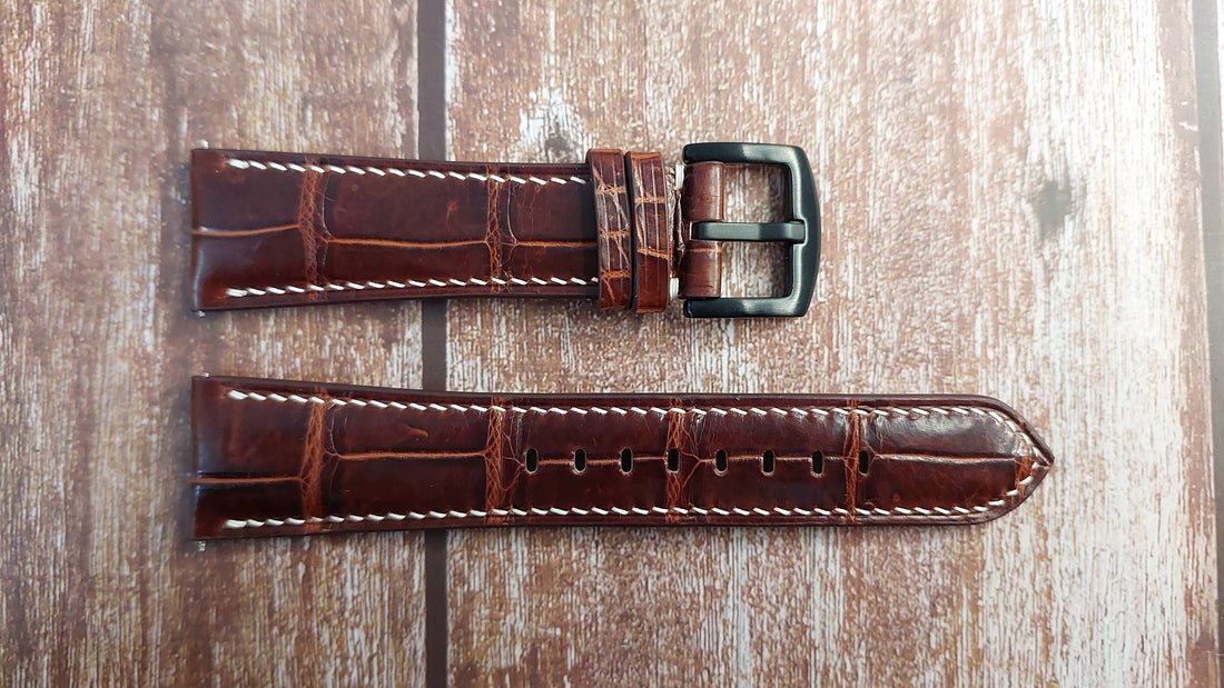 Reddish Brown Full Grain Crocodile Leather Strap For TWSteel MS98 Watch