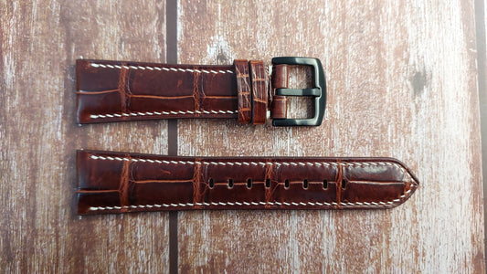 Reddish Brown Full Grain Crocodile Leather Strap For TWSteel MS98 Watch