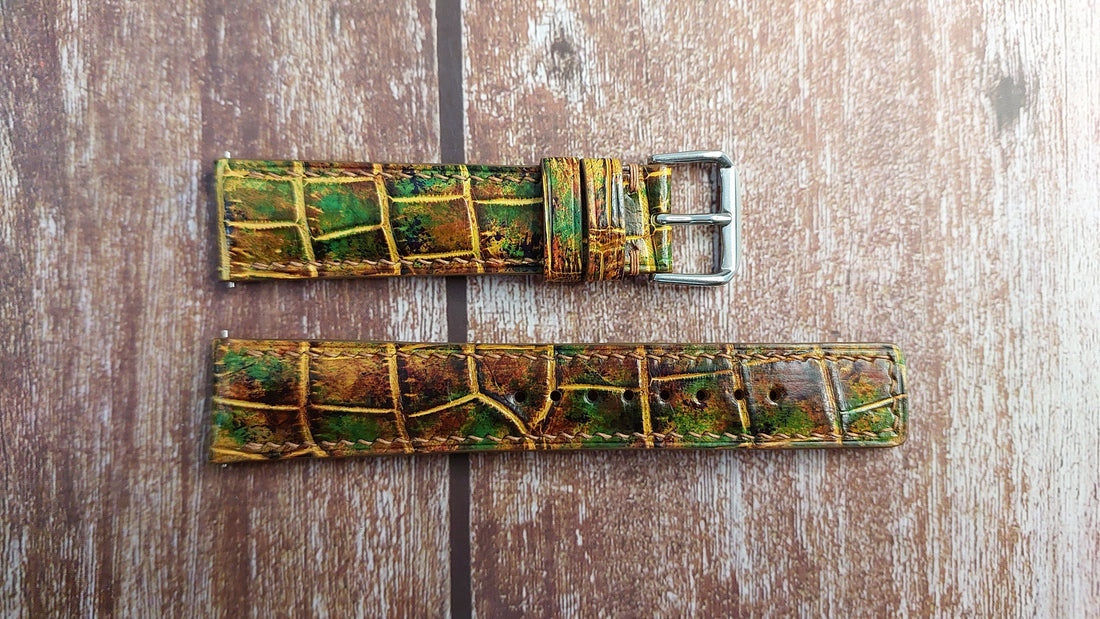 Mixing Dye Full Grain Crocodile Leather Strap For Miso Baronceli Heritage Watch