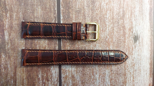 Reddish Brown Full Grain Crocodile Leather Strap For Omega. Deville Watch