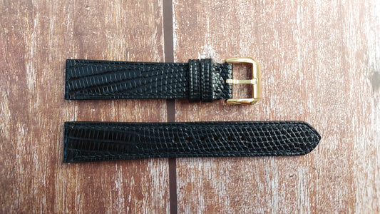 Black Full Grain Lizard Leather Strap For Vintage 45GS Gold Grand Seiko Watch