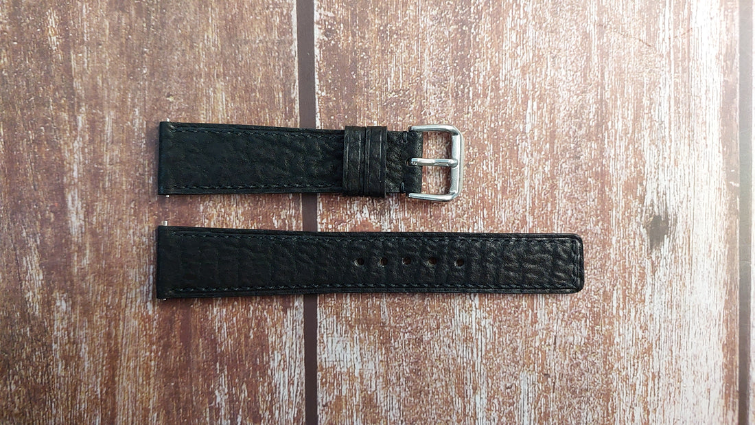 Black Full Grain Shark Skin Leather Strap For Rolex Date 15200 Watch