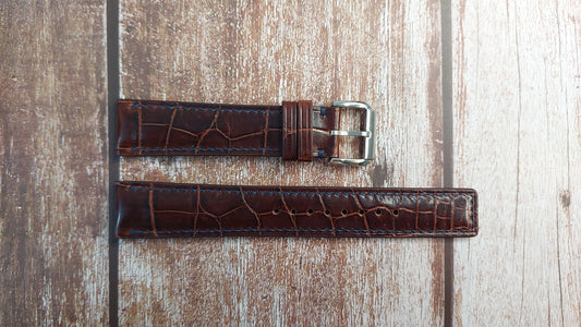 Reddish Full Grain Crocodile Leather Strap For 1920's Hermes Art Deco Curved Square Body Watch