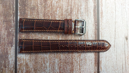 Reddish Brown Full Grain Crocodile Leather Strap For Shinola Argonite 1069 Watch