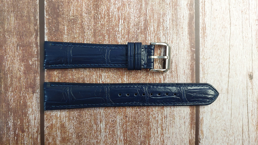 Dark Blue Full Grain Crocodile Leather Strap For Longines Conquest Blue Dial 41mm Watch