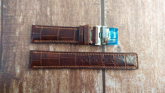 Reddish Brown Full Grain Crocodile Leather Strap For Christopher Ward Watch