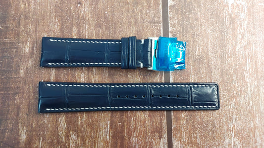Dark Blue Full Grain Crocodile Leather Strap For Avi-8 Cooperstown Watch