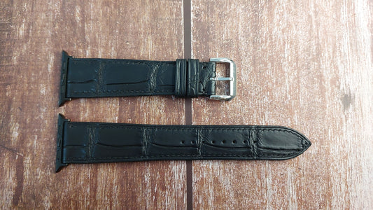 Black Full Grain Crocodile Leather Strap For Apple Watch Series 7 (45mm)