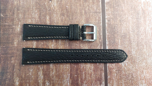 Black Full Grain Shark Skin Leather Strap For King Seiko 5626-7110 Watch