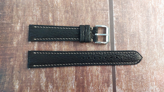 Black Full Grain Shark Skin Leather Strap For King Seiko 5626-7030 Watch