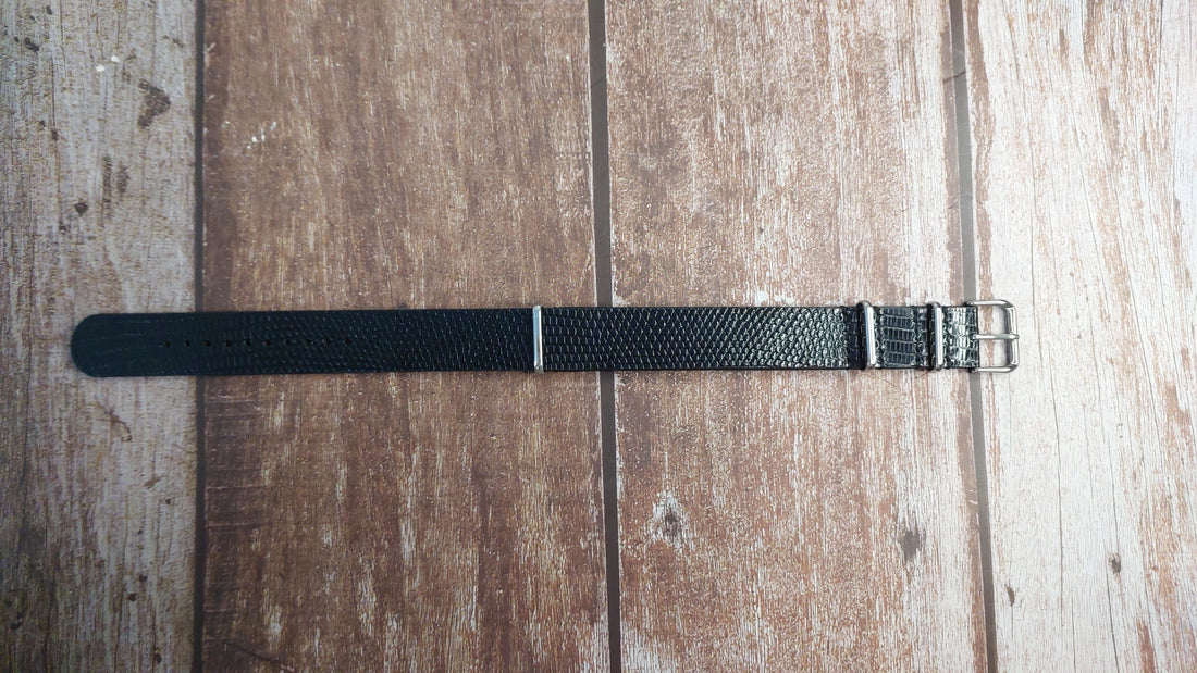 Black Lizard Leather Nato Style Strap