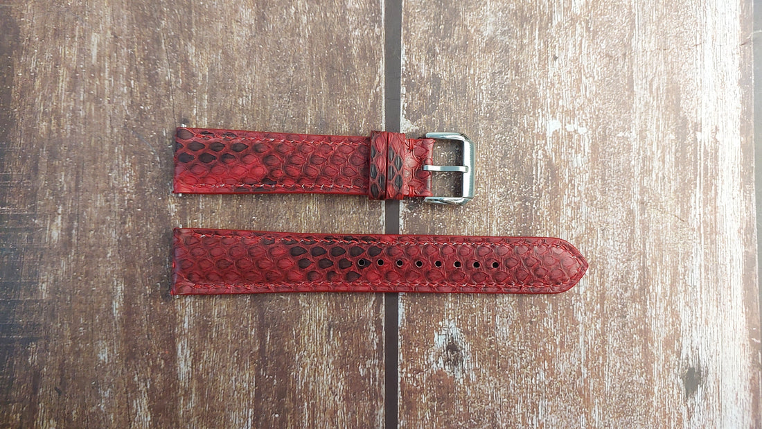 Red Full Grain Snakeskin Leather Strap For Seiko Negroni Watch